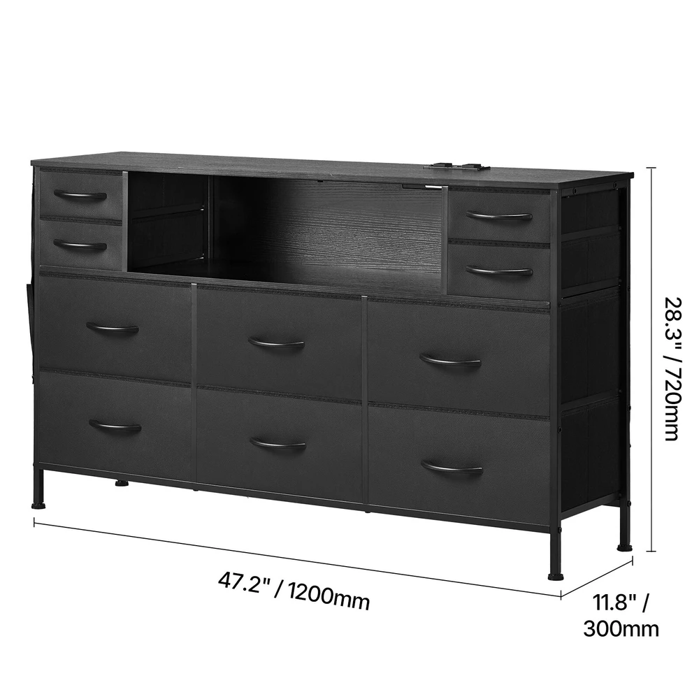 VEVOR 10 stalčių komoda su LED ir lizdu