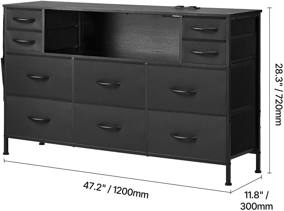 VEVOR 10 stalčių komoda su LED ir lizdu