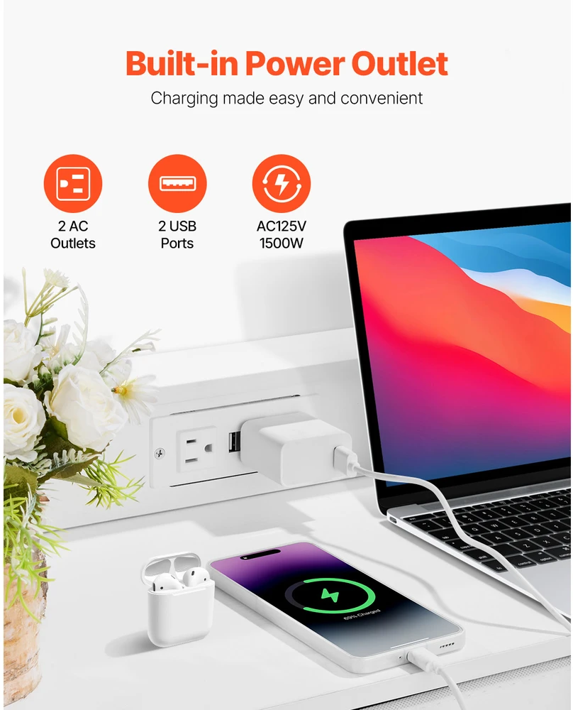 VEVOR 9 stalčių aukšta komoda su LED ir elektros lizdais