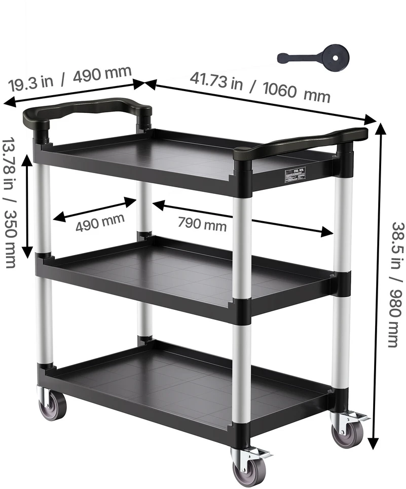 VEVOR Trijų aukštų vežimėlis su ratukais 226 kg talpos
