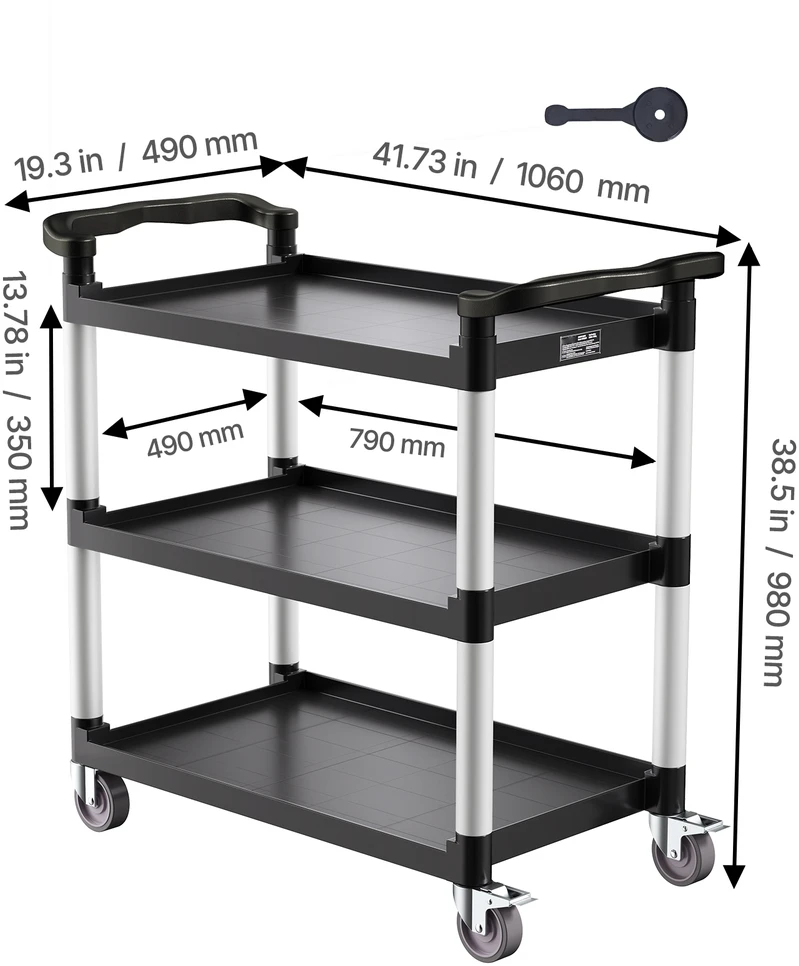 VEVOR Trijų aukštų vežimėlis su ratukais 226 kg talpos