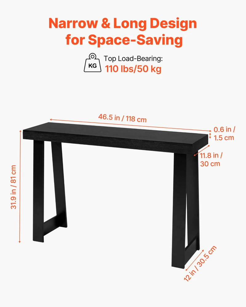 VEVOR 118 cm moderna konsolė juoda