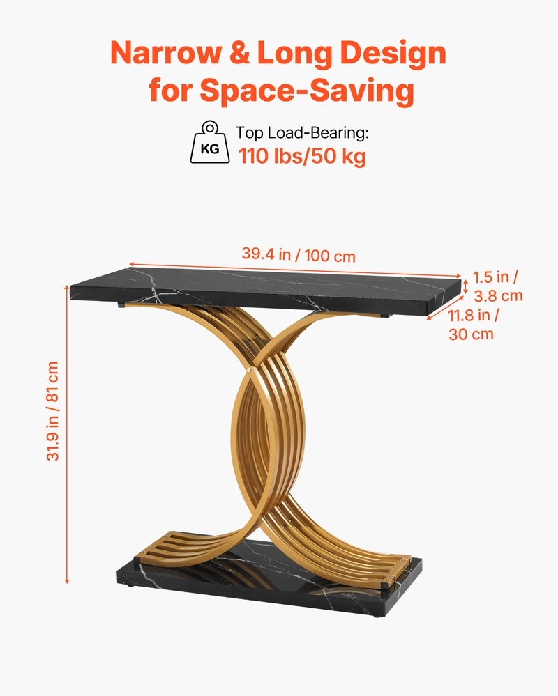 Lova VEVOR Auksinio dizaino konsolinis stalas 100 cm