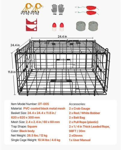 VEVOR Krabų gaudyklė 62 x 62 x 30 cm, 2 vnt.
