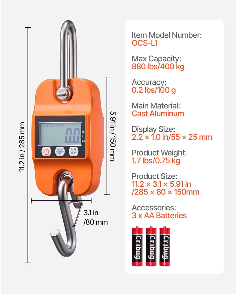 VEVOR Skaitmeninės krano svarstyklės, 400 kg