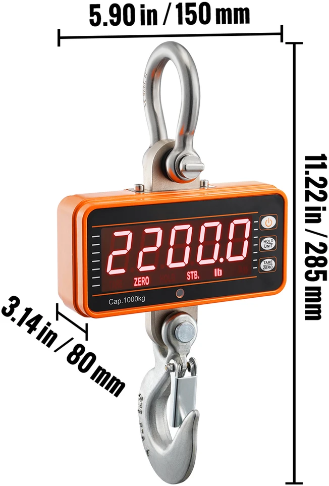 VEVOR Elektroninės svarstyklės kranui, 1000 kg