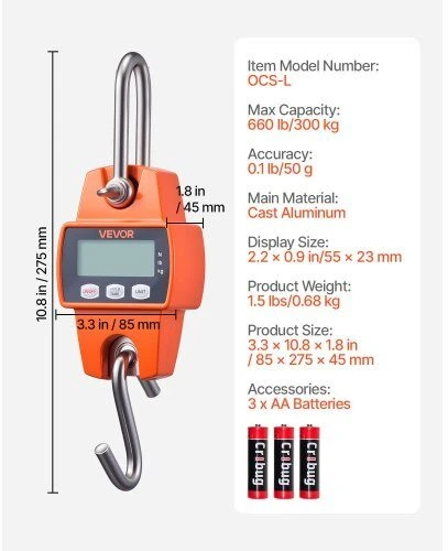 VEVOR Skaitmeninės svarstyklės krano, iki 300 kg