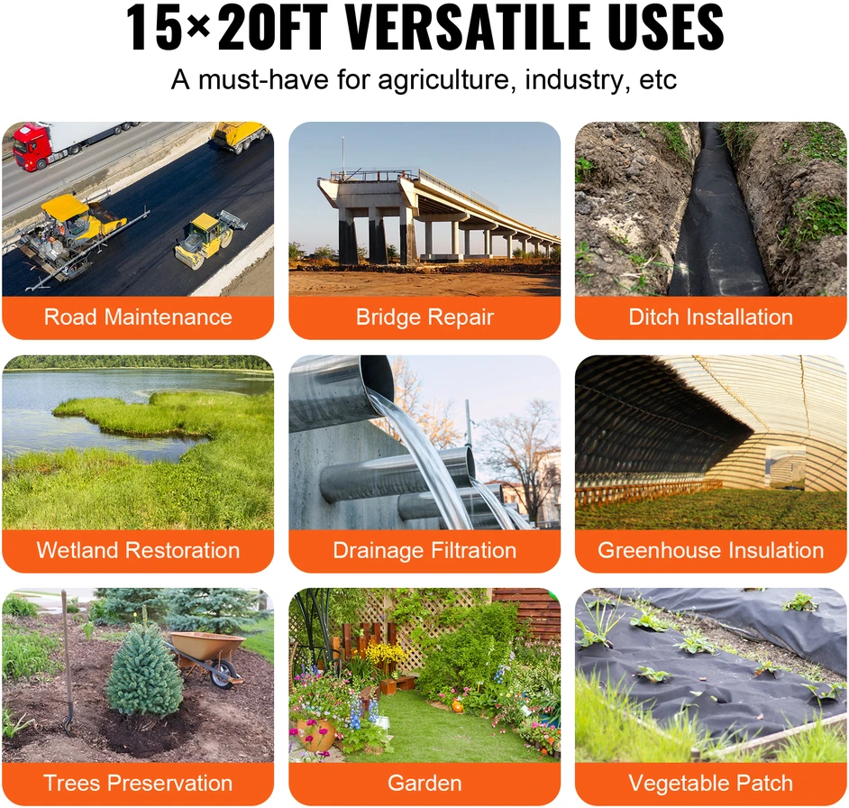 VEVOR Neaustinė geotekstilė 4.6x6.1m kraštovaizdžiui