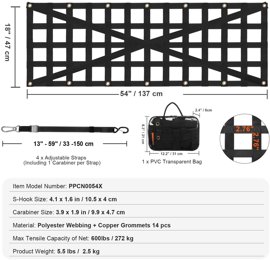 VEVOR Krovininio automobilio tinklas 137x46 cm