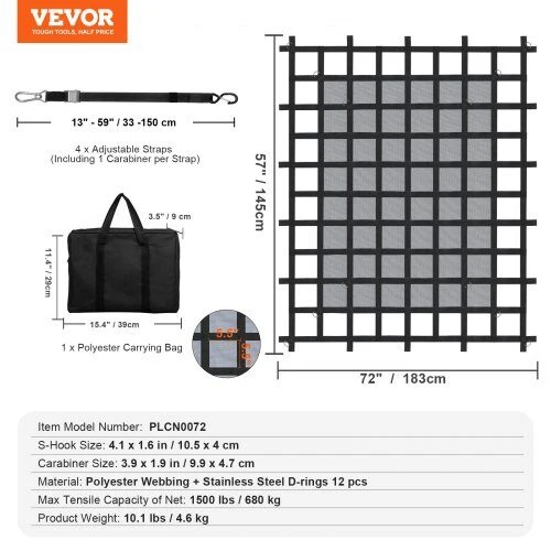 VEVOR Krovinių tinklas 72 x 57 cm su reguliuojamomis sagtimis