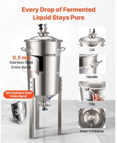 VEVOR Nerūdijančio plieno kūginis fermenteris 30L