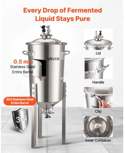 VEVOR Nerūdijančio plieno kūginis fermenteris 30L