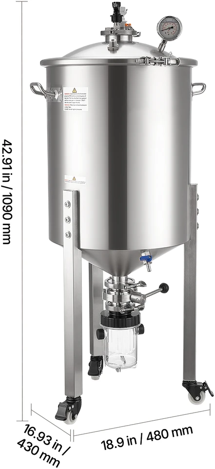 VEVOR Nerūdijančio plieno kūginis fermentatorius, 60 l