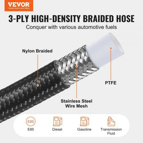 VEVOR 6AN kuro linijos rinkinys, 25 pėdų PTFE žarna