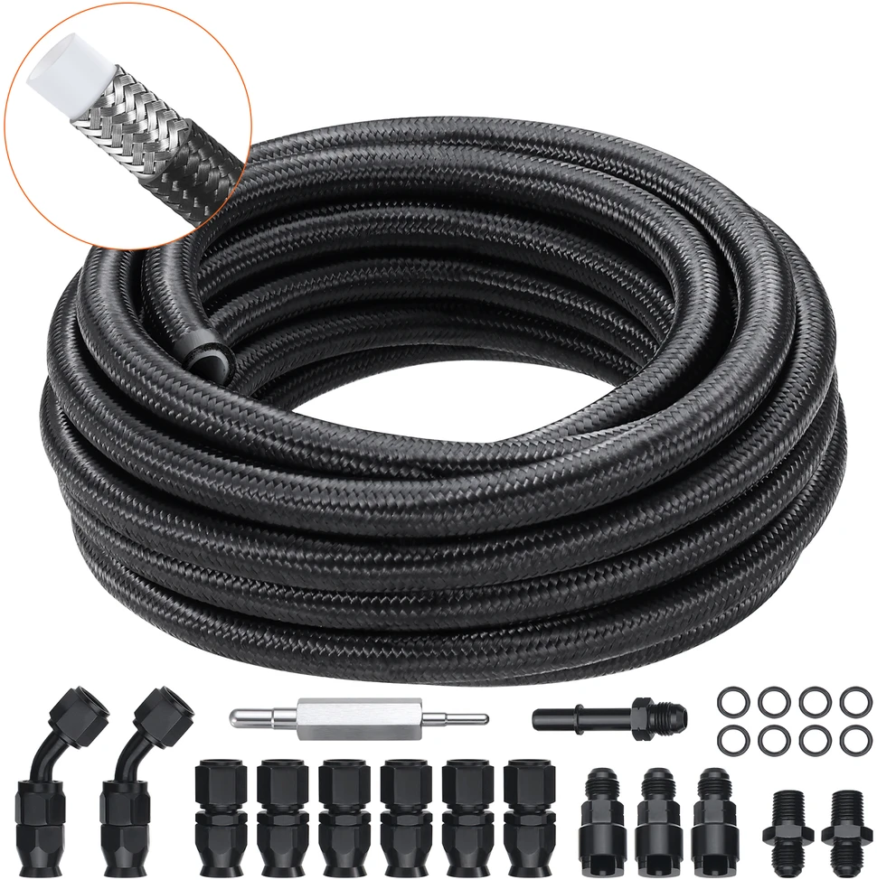 VEVOR 6AN kuro linijos rinkinys, 25 pėdų PTFE žarna
