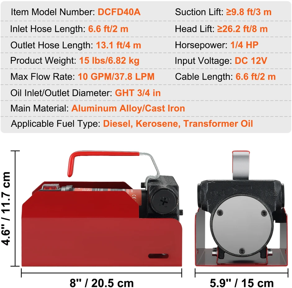 VEVOR Dyzelinio kuro pernešimo siurblys 12V