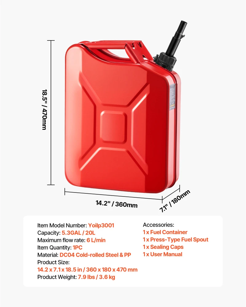 VEVOR Metalinė kuro talpa, 20 L