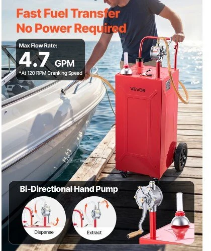 Vevor Kuro vežimėlis 132.5 l, anglinio plieno, su rankiniu siurbliu, 4 ratukai, raudonas