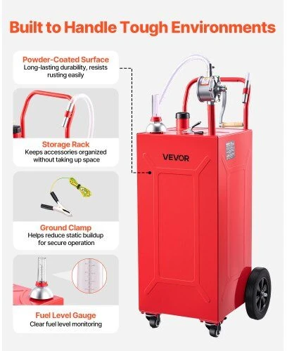 Vevor Kuro vežimėlis 132.5 l, anglinio plieno, su rankiniu siurbliu, 4 ratukai, raudonas