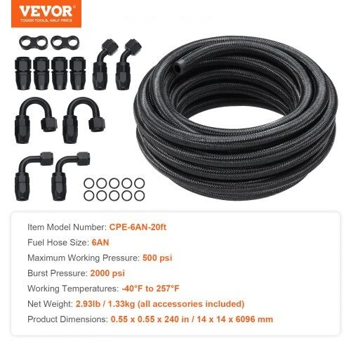 VEVOR 6AN kuro žarnos rinkinys, 6 m ilgio, juoda