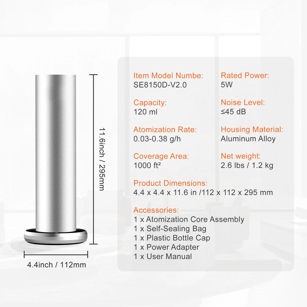 Drėkintuvas VEVOR Kvapų difuzorius 120 ml Bluetooth 93 m² be vandens
