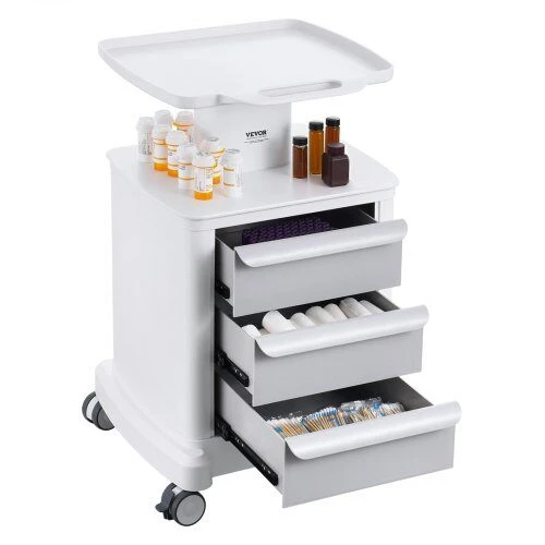 VEVOR 4 lygių mobilus medicininis vežimėlis su 3 stalčiais