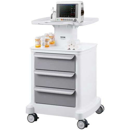 VEVOR 4 lygių mobilus medicininis vežimėlis su 3 stalčiais