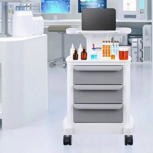 VEVOR 4 lygių mobilus medicininis vežimėlis su 3 stalčiais
