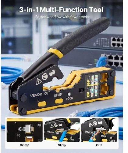 Tinklo kabelių užspaudimo replių rinkinys VEVOR HT-6088, RJ45/RJ11/RJ12