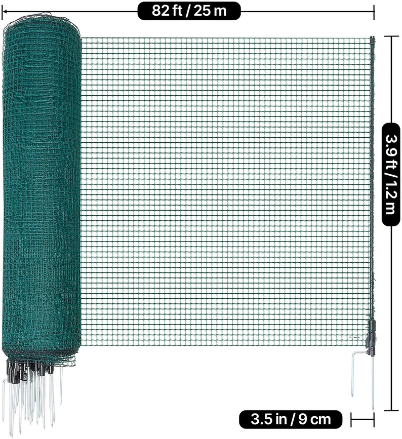 VEVOR Laikina tvora su stulpais, 1.2 x 25 m plastikinis tinklas