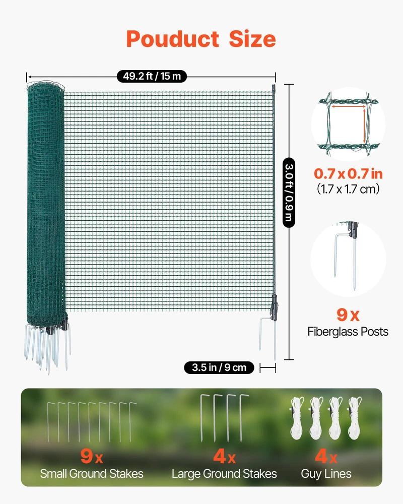 VEVOR Laikina tvora su stulpais 0.9x15 m