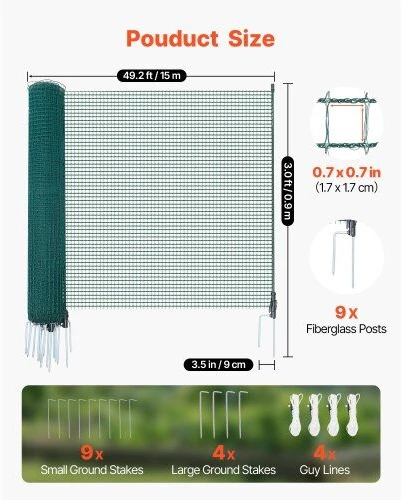 VEVOR Laikina tvora su stulpais 0.9x15 m