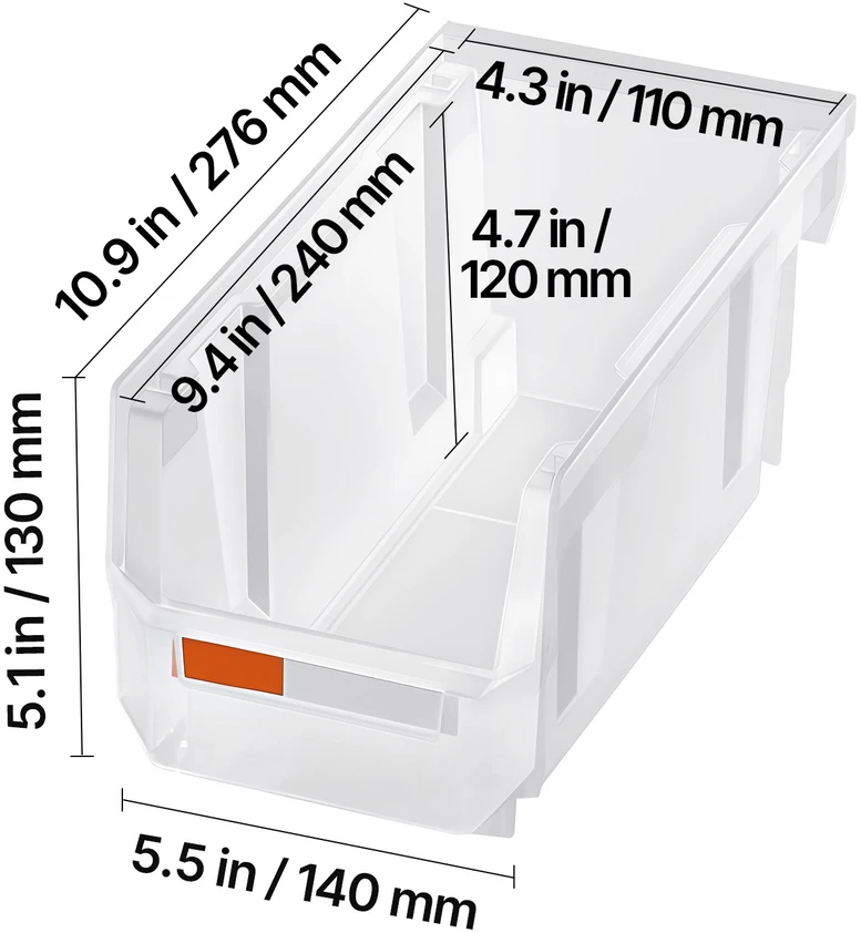 VEVOR Plastikinės sandėliavimo dėžės, 8 vnt. 27,6 x 14 x 13 cm