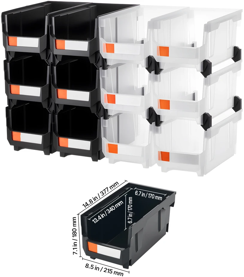 VEVOR Plastikinės sandėliavimo dėžutės 37.7 x 21.5 x 18 cm