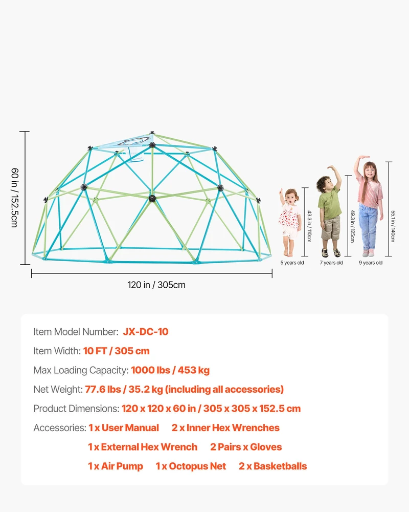 VEVOR 10 pėdų geometrinė laipiojimo kupolas