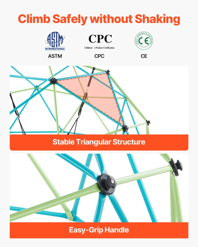 VEVOR 10 pėdų geometrinė laipiojimo kupolas su sūpynėmis