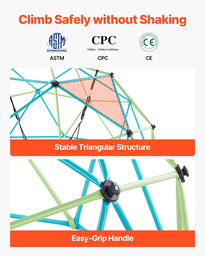 VEVOR 10 pėdų geometrinė laipiojimo kupolas su sūpynėmis
