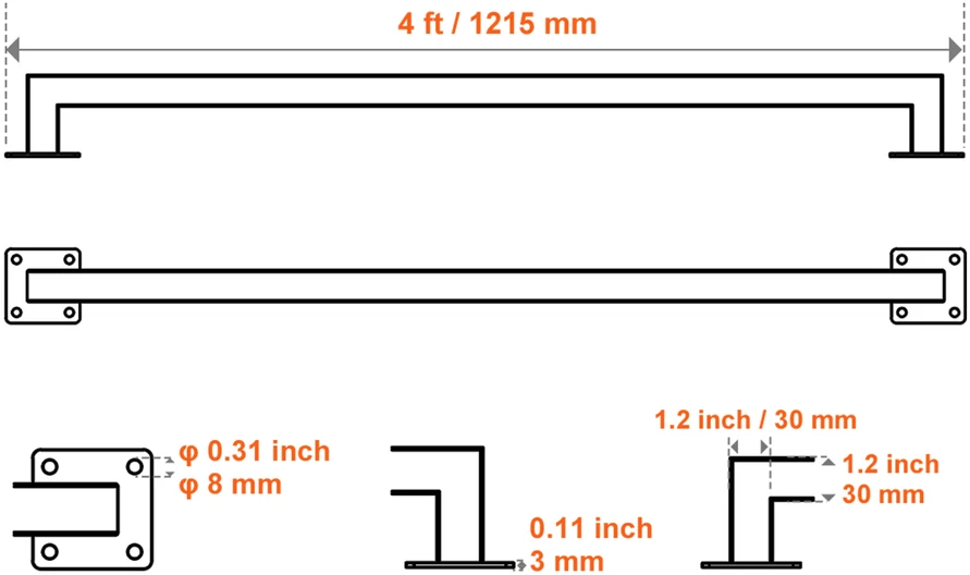 VEVOR 1215 mm sieninis turėklas laiptams iš juodo geležies