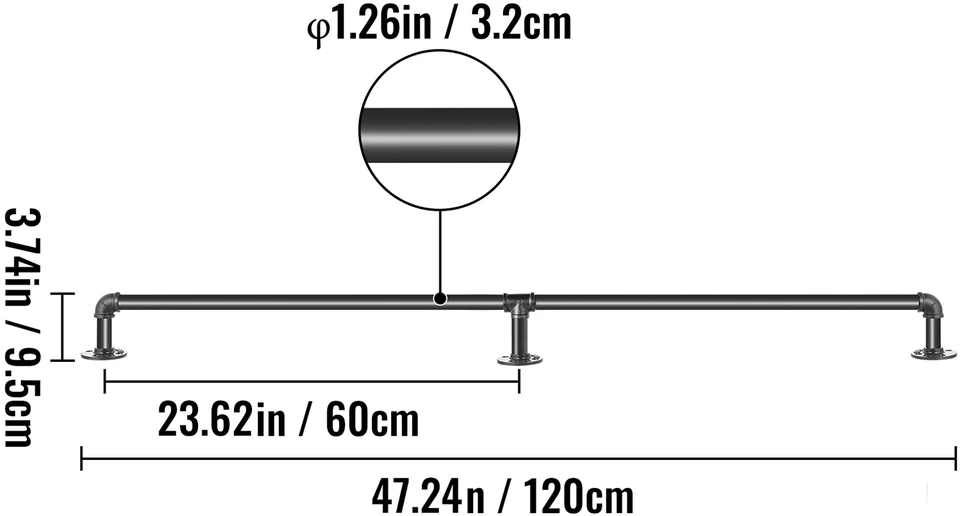 VEVOR Plieninis vamzdinis turėklas laiptams 4FT