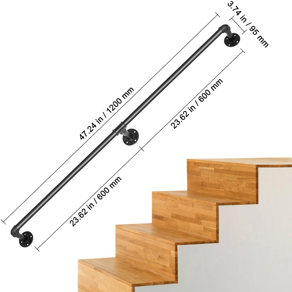 VEVOR Plieninis vamzdinis turėklas laiptams 4FT