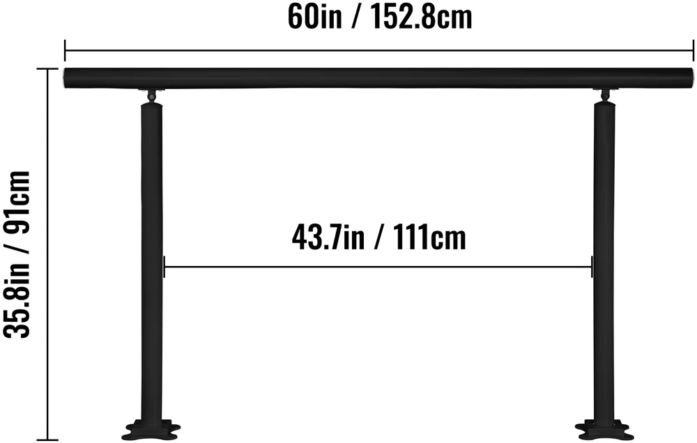VEVOR Laiptų turėklų komplektas 5 FT, juodas aliuminis