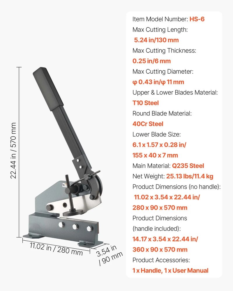 VEVOR Metalo lakštų kirpimo žirklės 155 mm