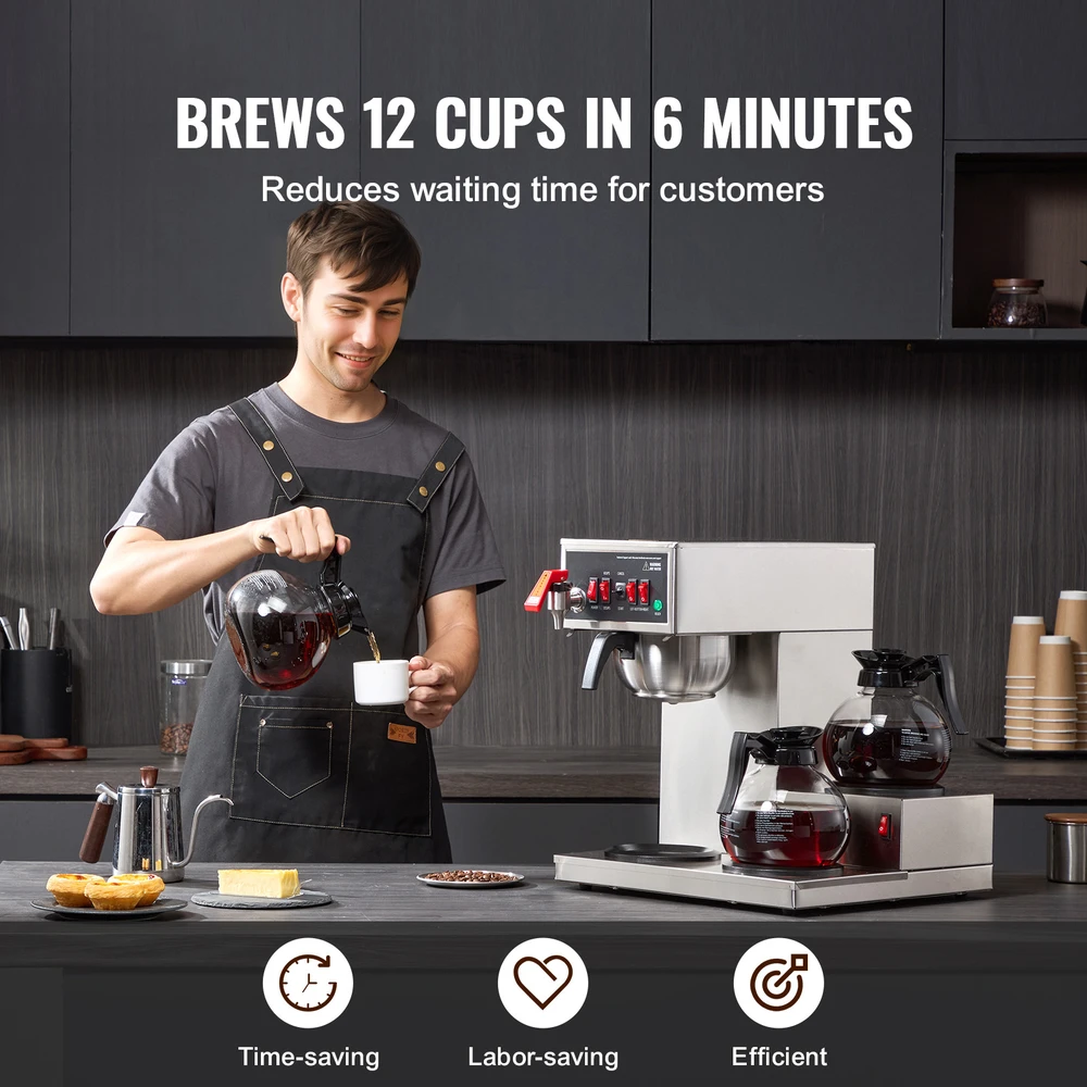 VEVOR 12 puodelių kavos aparatas su trimis karafomis