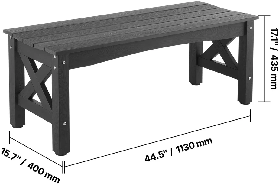 VEVOR Lauko suoliukas 113 cm, plastikinis, 272 kg, juodas