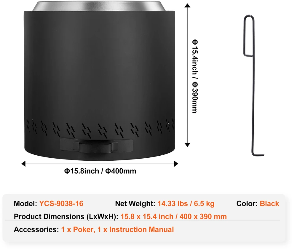 VEVOR Nerūkantis laužavietės krosnelė 40 cm skersmens