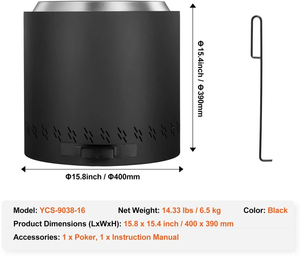 VEVOR Nerūkantis laužavietės krosnelė 40 cm skersmens