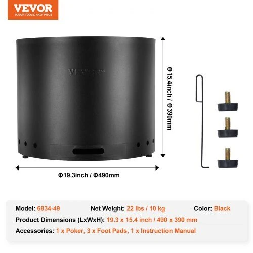 VEVOR Nerūkstantis lauko židinys 49 cm