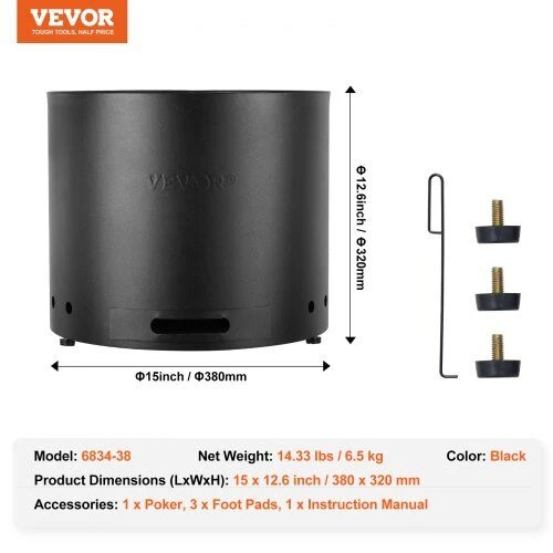 VEVOR Nedūminga lauko židinio krosnelė, 38 cm