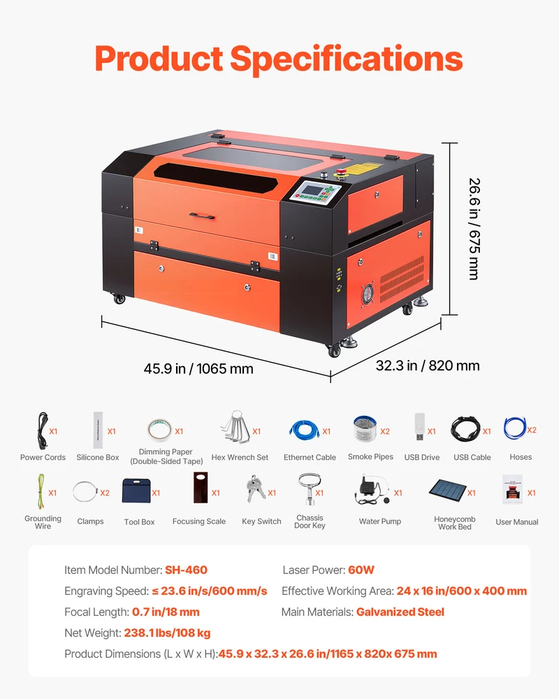 VEVOR 60W CO2 lazerinis graviravimo ir pjovimo įrenginys