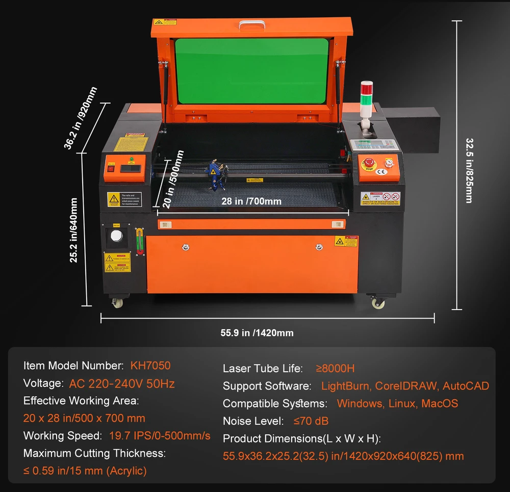VEVOR 80W CO2 lazerinis graviravimo aparatas 500x700 mm